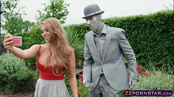 XXX Busty chick fucks a living statue performer outdoors total Movies