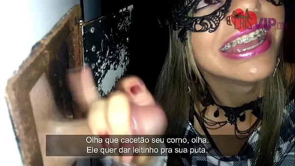 XXX Cristina Almeida invites some unknown fans to participate in Gloryhole 4 in the booth of the cinema cine kratos in the center of são paulo, she curses her husband cuckold a lot while he films her drinking milk összes film