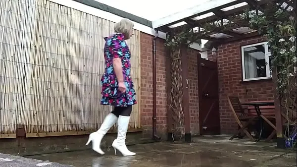 XXX Crossdresser Exposed outdoors in white boots total Movies