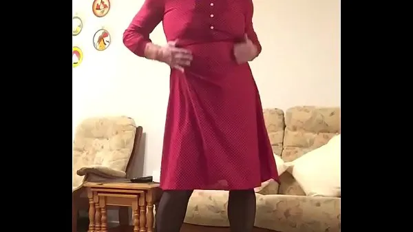 XXX Johanna poses in red dress and white heels in lounge. Using Rimba Electro Stim attached to cock σύνολο ταινιών
