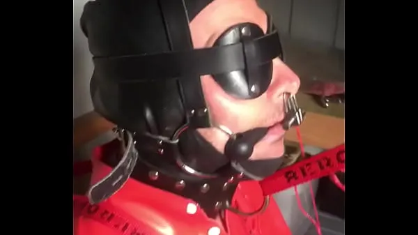 XXX Rubber gimp strapped to chair, Butt plug inflated huge, electro nipples zapping film totali