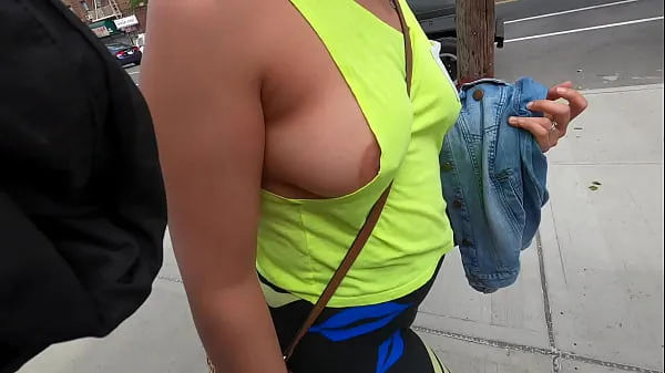 XXX Wife no bra side boobs with pierced nipples in public flashing total Film