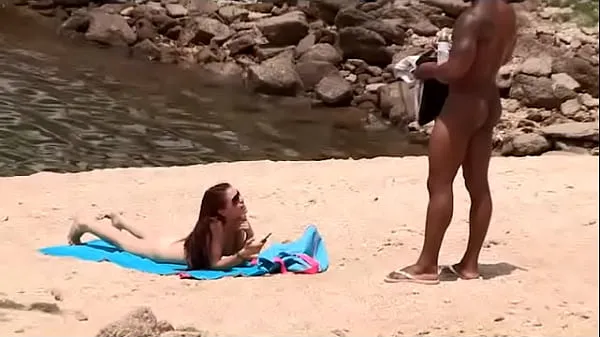 XXX کل فلموں Black dude looks for horny babes at the nude beach and bangs one of 'em