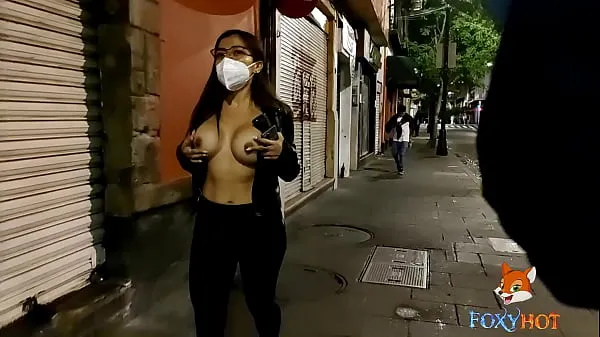 XXX Flashing on the street at night, a stranger behind me can't imagine that I'm topless total Movies