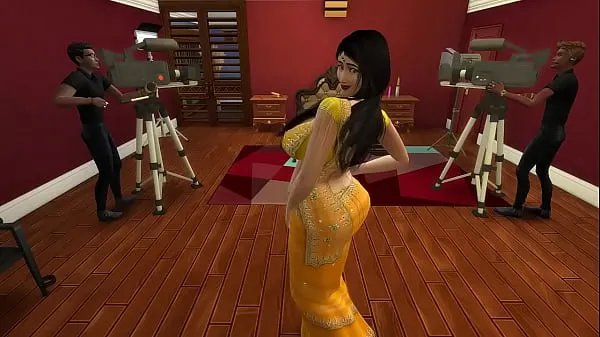 XXX Desi Aunty Manju teasing horny guys by wearing a sexy yellow saree totalt antal filmer