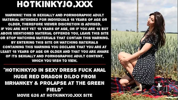 XXX Hotkinkyjo in sexy dress fuck anal huge red dragon dildo from mrhankey & prolapse at the green field 총 동영상