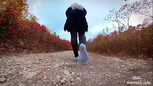 XXX Walking in white socks and pantyhose in the woods कुल मूवीज